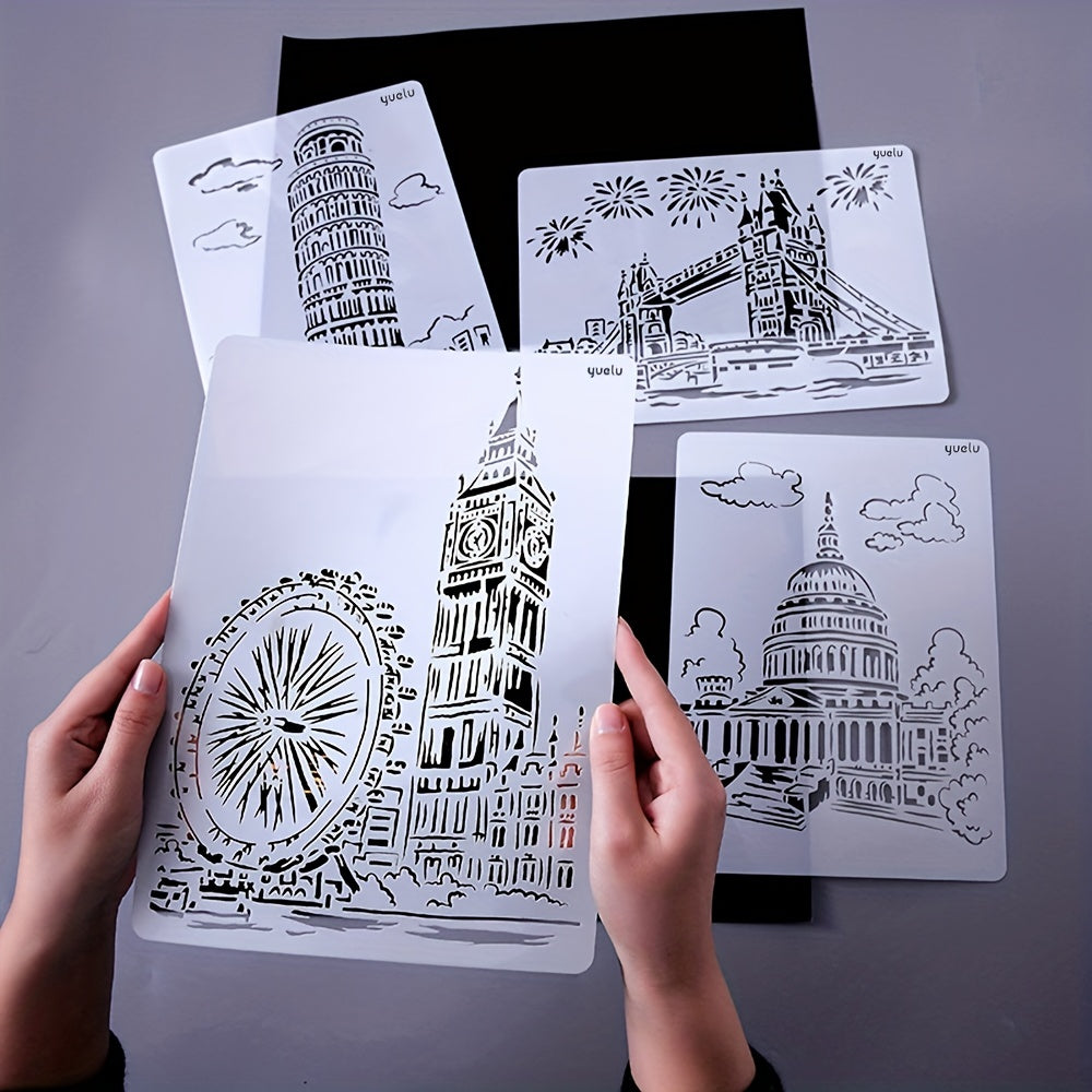 A4 Architecture Painting Stencils for DIY Crafts