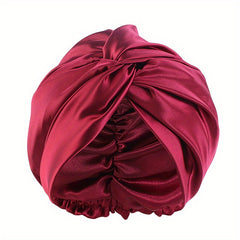 Satin Ruched Bonnet Double Layer Knotted Elastic Turban Soft Shower Cap
