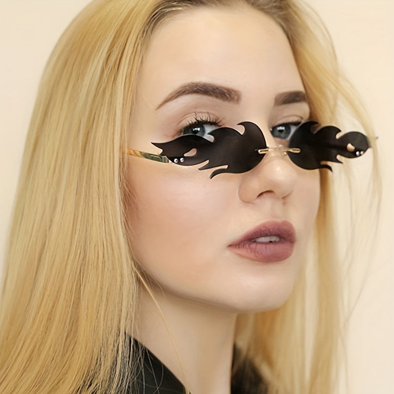 Y2K Flame Rimless Sunglasses Funny Tinted Glasses UV400