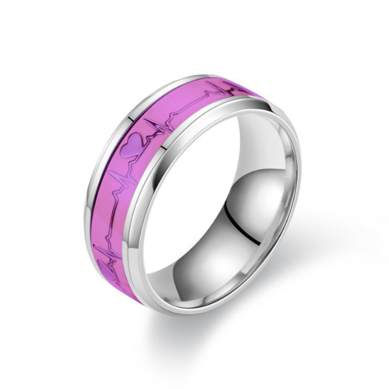 Heart-shaped Titanium Steel Ring Luminous Couple Ring