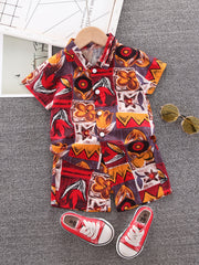 Boys Flower Print Casual Outfit Short Sleeves Shirt & Shorts Set
