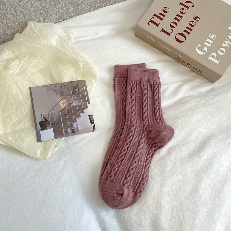 8 Pairs Twist Textured Mid Tube Socks Women's Stockings & Hosiery