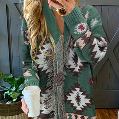 Southwestern Print Long Sleeve Open Front Cardigan