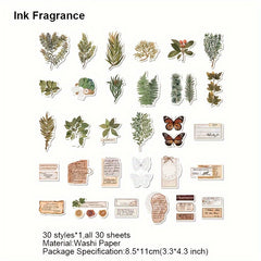 30 Vintage Plant Washi Stickers Retro Scrapbooking DIY Bullet Journal