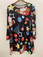  Christmas Dress Women's Plus Santa Claus Print Long Sleeve Round Neck
