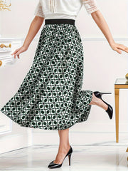 Women's Maxi Skirt Geometric Print High Rise Elastic Waist
