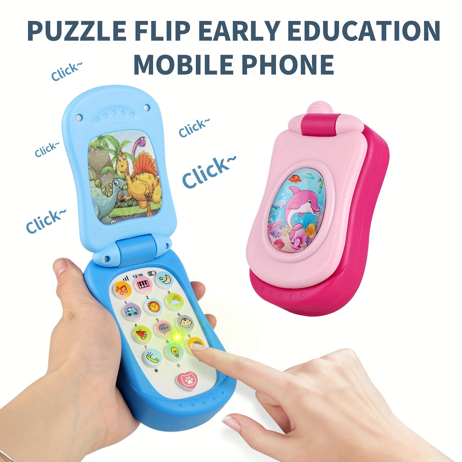Interactive Cartoon Music Flip Phone Toy for Kids Lights & Sounds