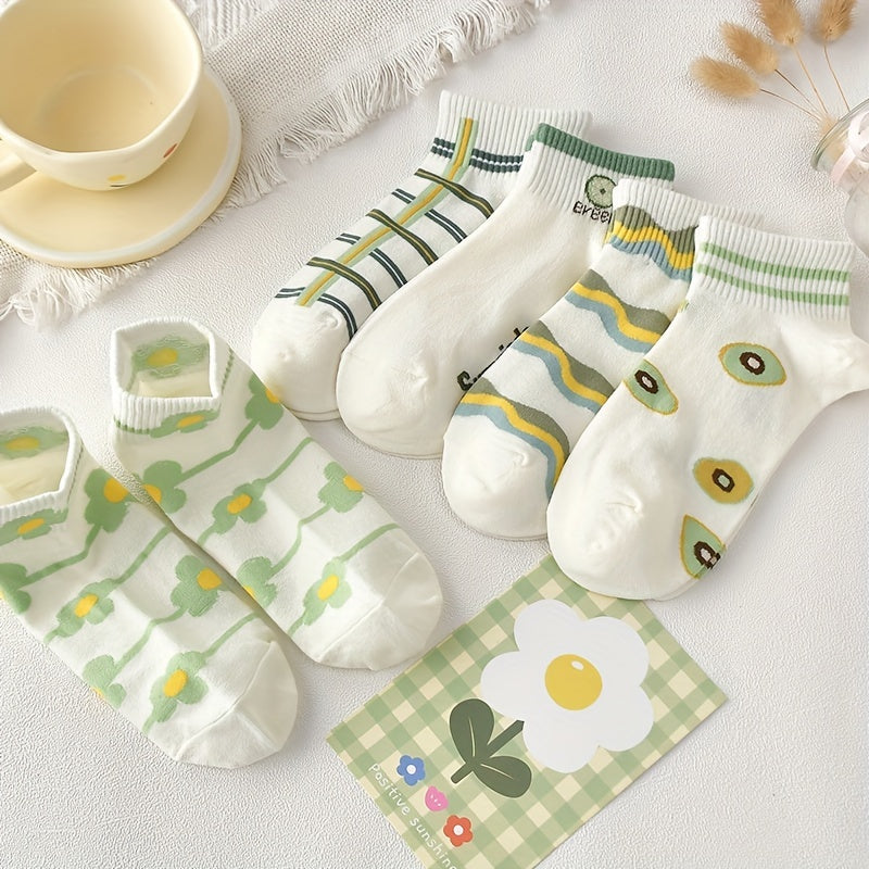 5 Pairs Floral Striped Socks Women's Stockings