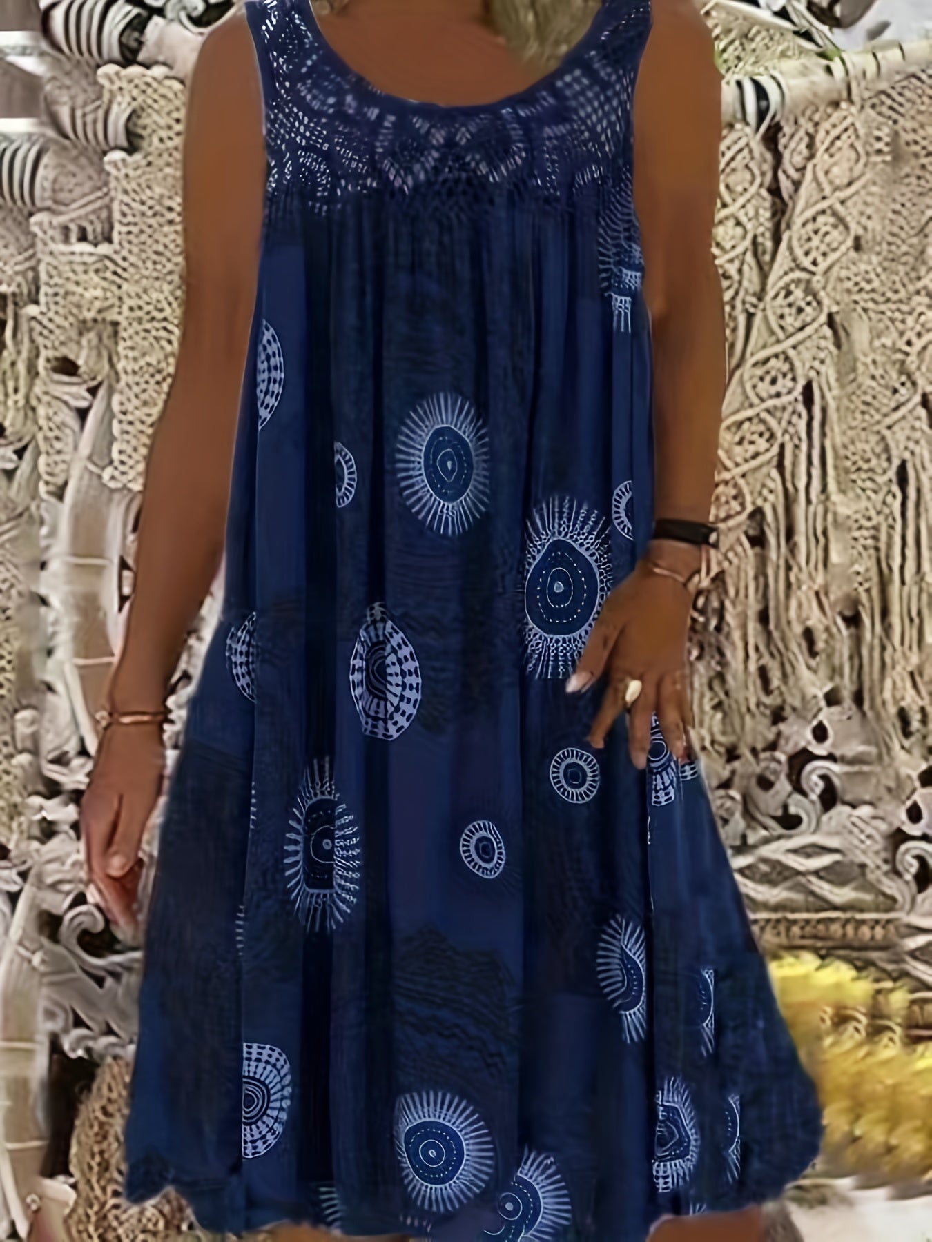  Women's Graphic Print Eyelet Embroidered Tank Dress