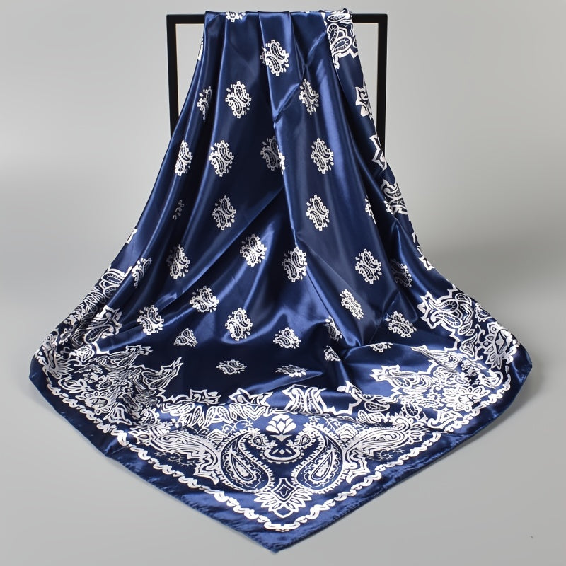 Floral Print Silk Head Scarf Lightweight Hank