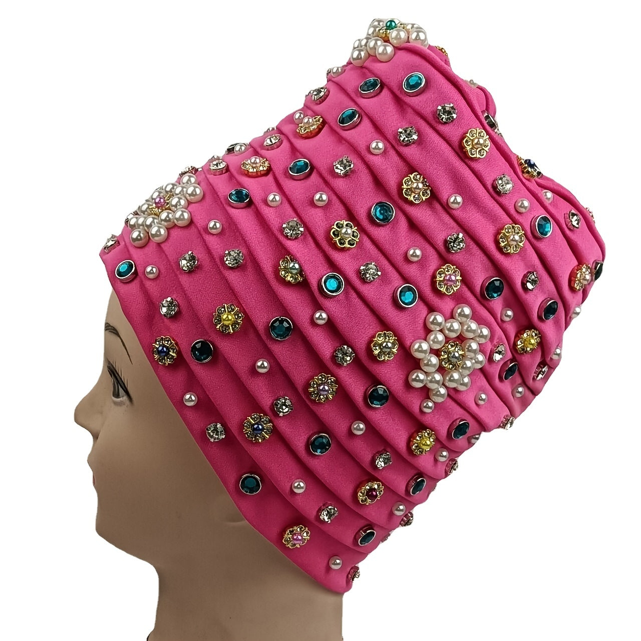 Turban Cap Faux Pearl Rhinestone Headscarf Hijab