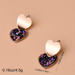 Double Heart Sequins Dangle Earrings 14K Plated Jewelry