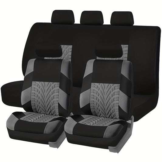 9pc Universal Car Seat Covers Set Gray Tan Red Thick Foam Cushion & Protector