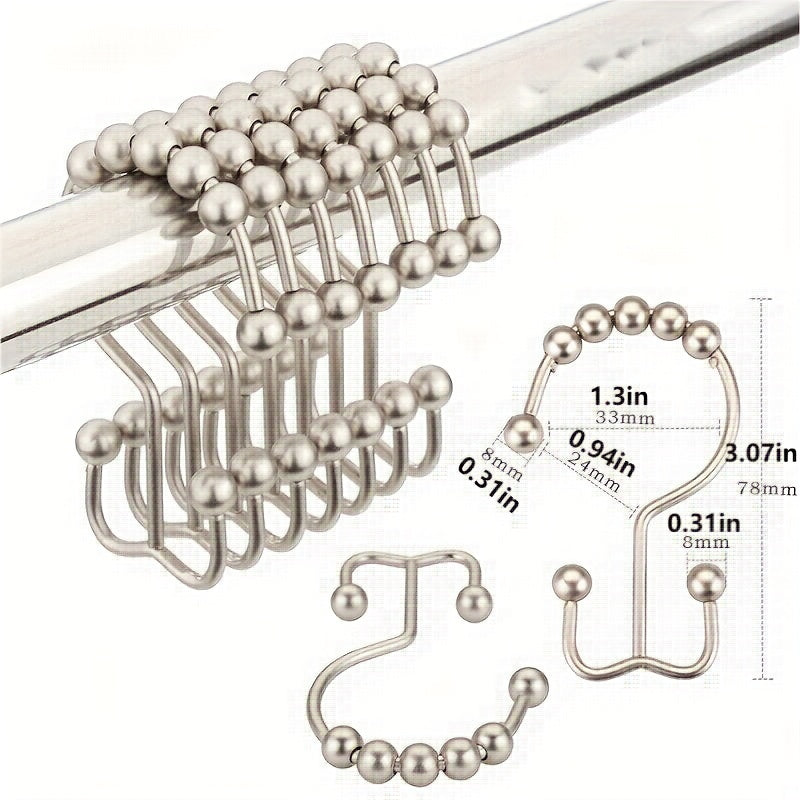 12pcs Rustproof Double Sliding Shower Curtain Hooks Bathroom Access