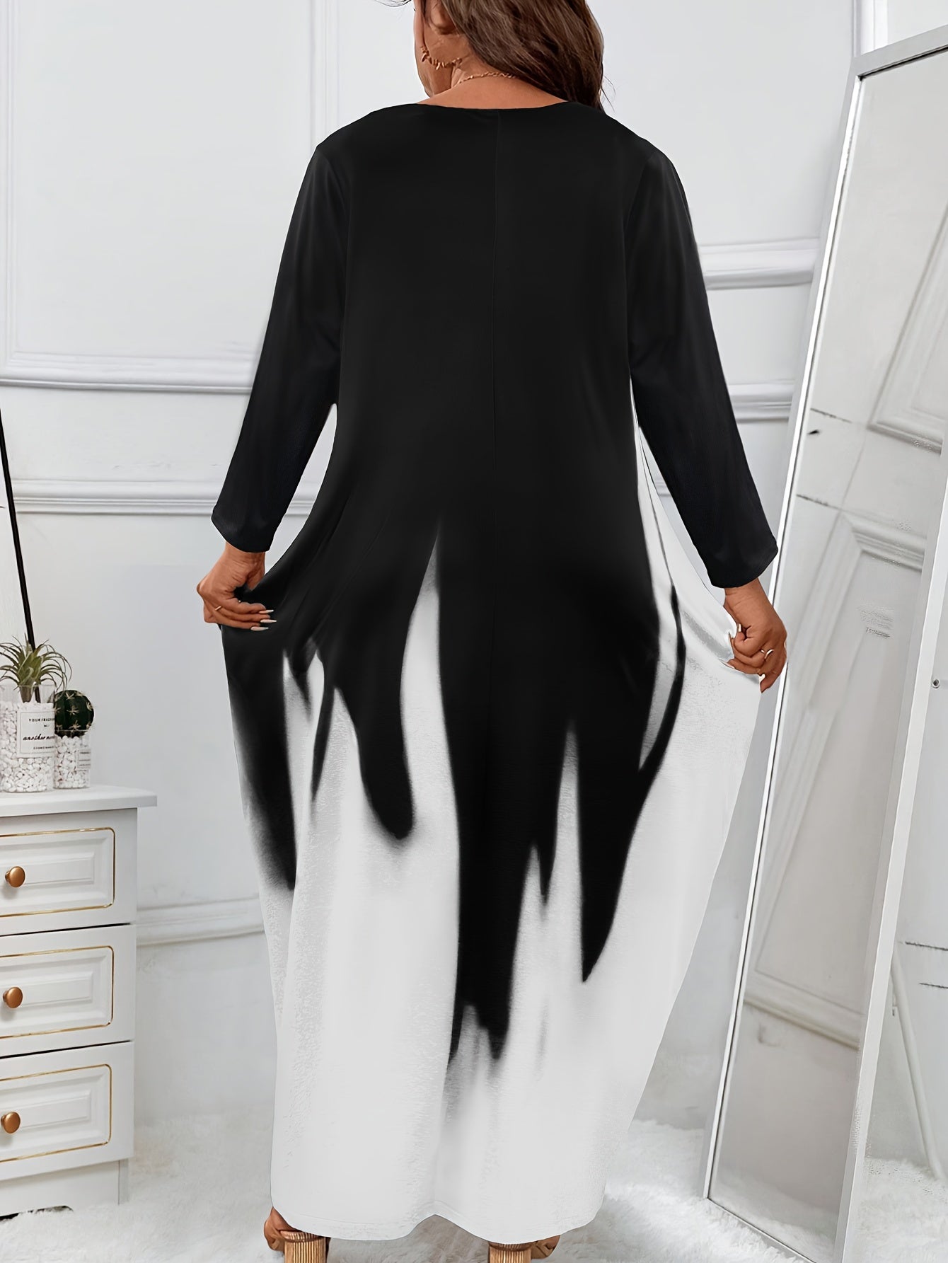  Ombre Long Sleeve Maxi Dress With Pockets