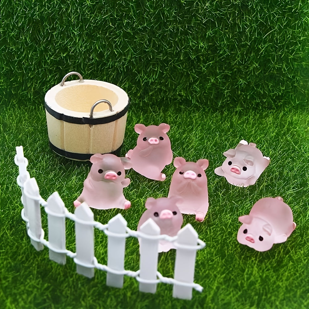 6pcs Mini Resin Luminous Pigs for DIY Christmas Party Decoration