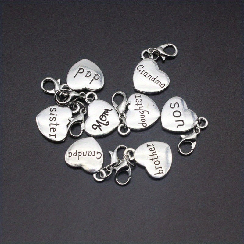 8pcs Silvery 3D Family Member Pendants Lobster Clasp