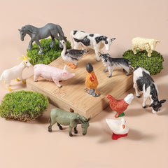 Mini Farm Toy Set with 12 Plastic Animal Models - Educational Toys for Kids