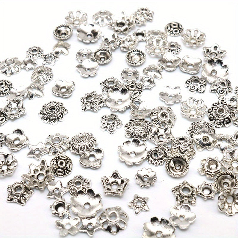 100pcs Antique Silver Bead Hats with Flower Bead Hats DIY Accessorie