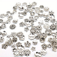 100pcs Antique Silver Bead Hats with Flower Bead Hats DIY Accessorie