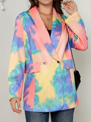  Tie Dye Blazer Double Breasted Loose Fit With Flap Pockets