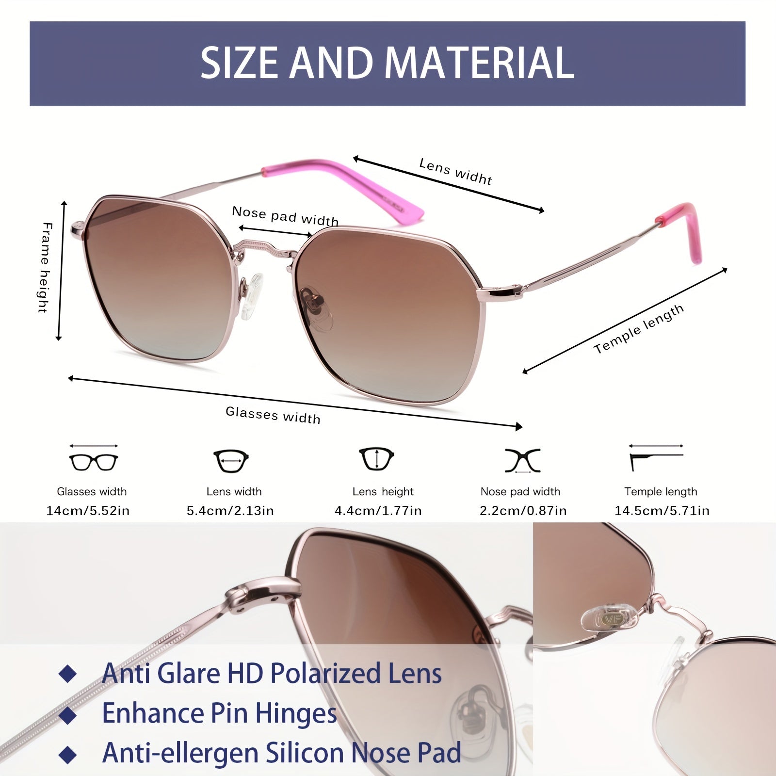 Polarized Hexagon Square Sunglasses Small Geometric Polygon Aviators