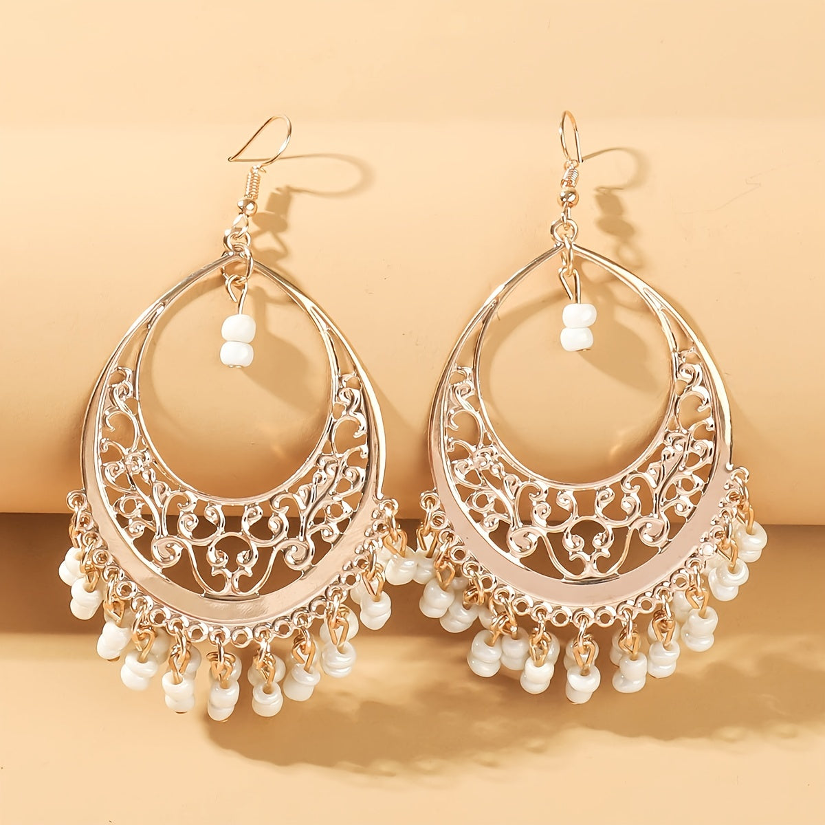 Boho Beaded Dangle Drop Earrings Hollow Tassel Earrings