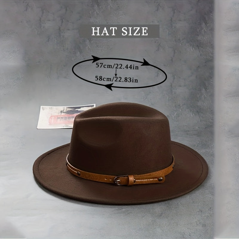 Stylish Belt Decor Fedora Cap Unisex Solid Jazz Hat Casual Warm Felt Hat