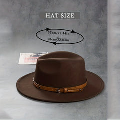 Stylish Belt Decor Fedora Cap Unisex Solid Jazz Hat Casual Warm Felt Hat