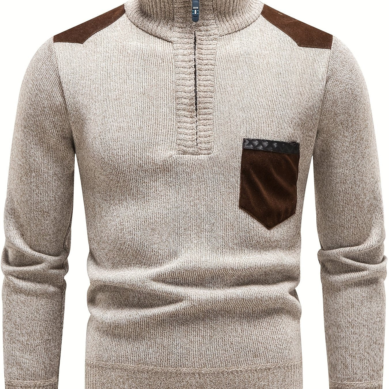 Men's Turtleneck Zip Knit Sweater with Pocket