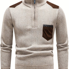 Men's Turtleneck Zip Knit Sweater with Pocket