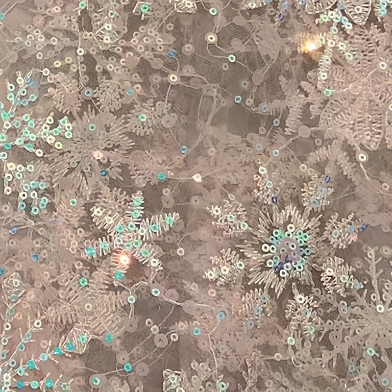 Mesh Sequin Embroidery Fabric Snowflake Bead Fabric Wedding Dress Sewing