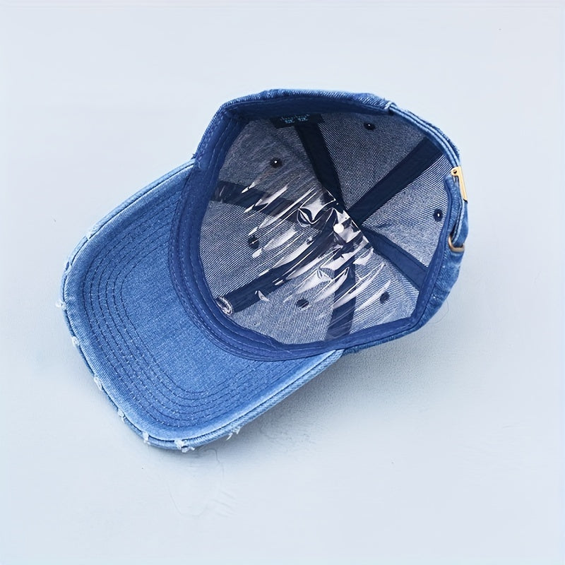 Embroidered Denim Baseball Cap Distressed Dad Hat Adjustable Unisex Sun Hats