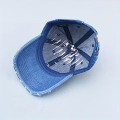 Embroidered Denim Baseball Cap Distressed Dad Hat Adjustable Unisex Sun Hats