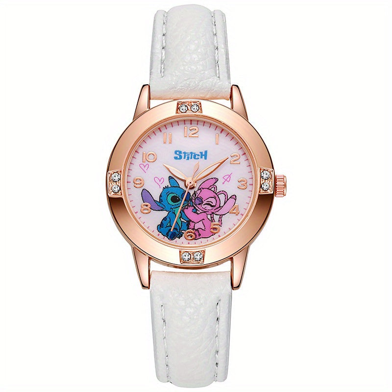 Stitch Digital Watch Pink Strap Golden Case Birthday Gift Student Prize