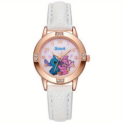 Stitch Digital Watch Pink Strap Golden Case Birthday Gift Student Prize