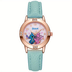 Stitch Digital Watch Pink Strap Golden Case Birthday Gift Student Prize