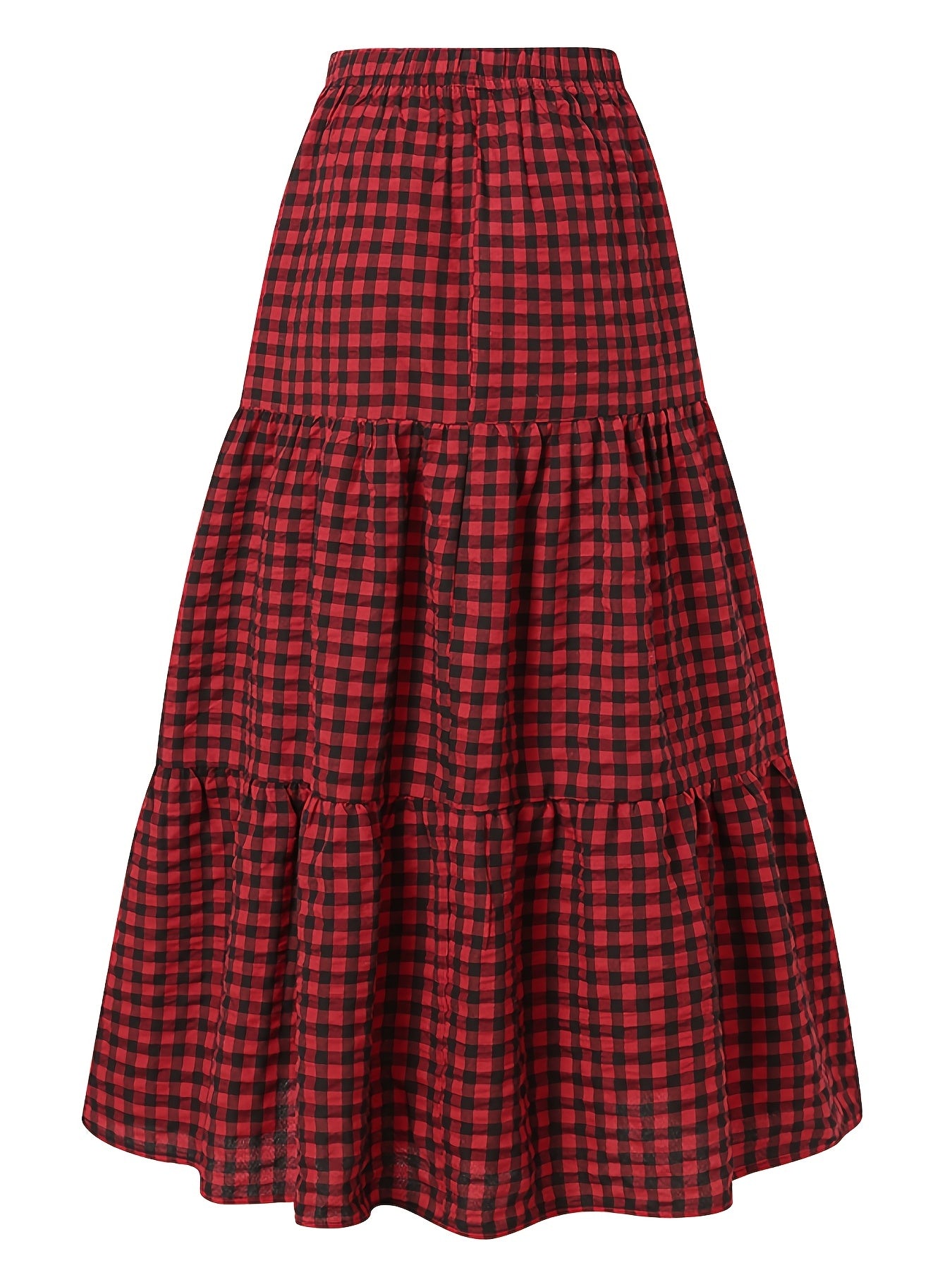  Gingham Print High Rise Maxi Skirt Women's Plus