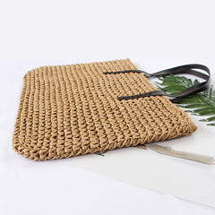 Women's Straw Tote Bag Large Zipper Foldable for Travel