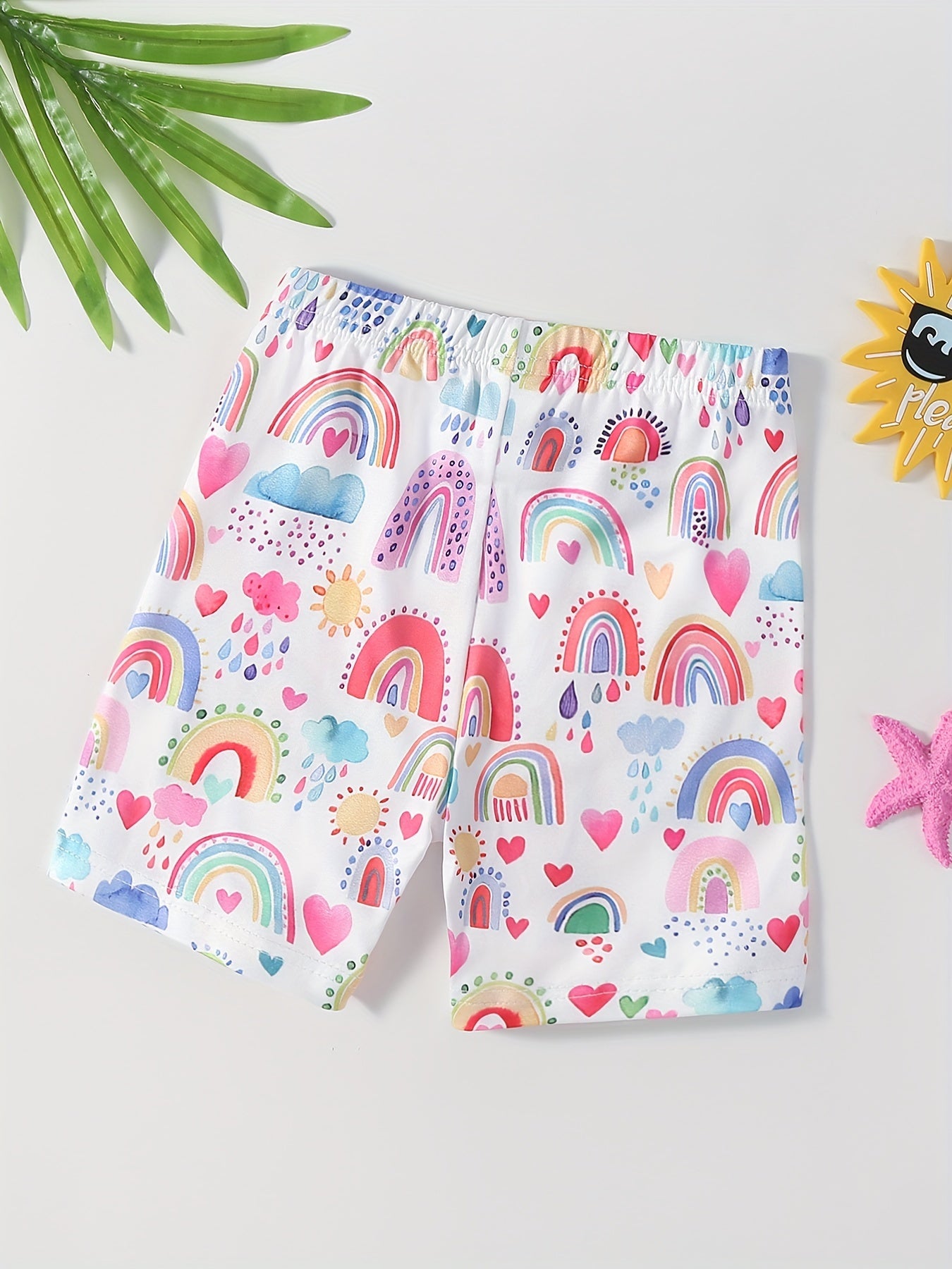 Rainbow Clouds Print Girls Bike Shorts Under Shorts Casual Outwear