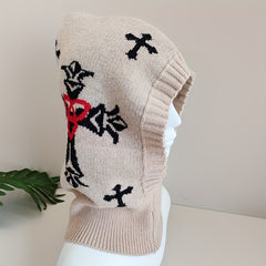 Jacquard Gothic Balaclava Khaki Knit Hat Unisex Beanie Neck Gaiter