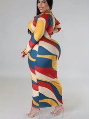  Geometric Print Bodycon Midi Dress