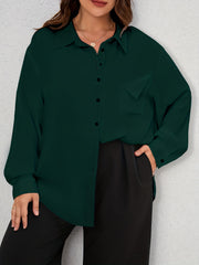  Casual Blouse Solid Long Sleeve Button Up Collar Shirt
