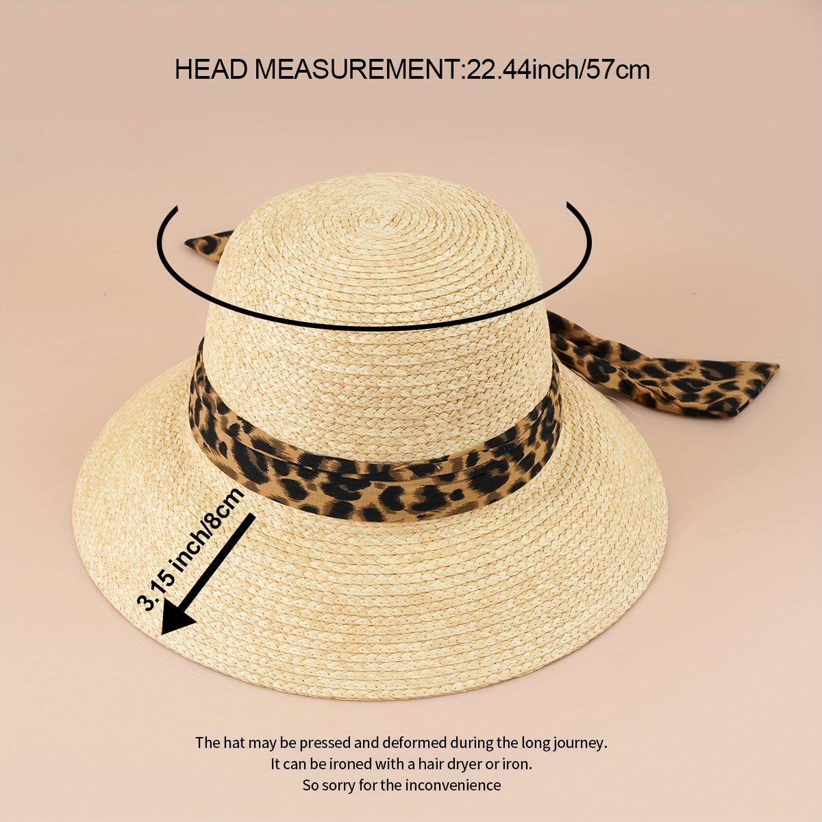 Leopard Ribbon Bowknot Sun Hat Wide Brim UV Protection Straw Hat