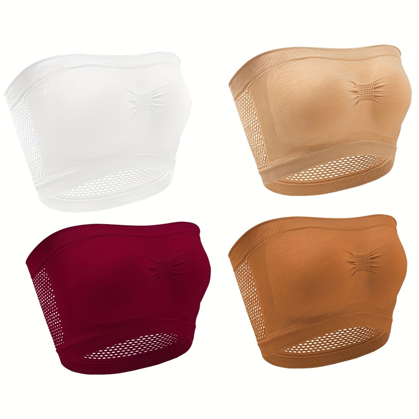 4 Pack Plus Size Tube Bra Set Breathable Seamless Anti-Slip Invisible 4pcs