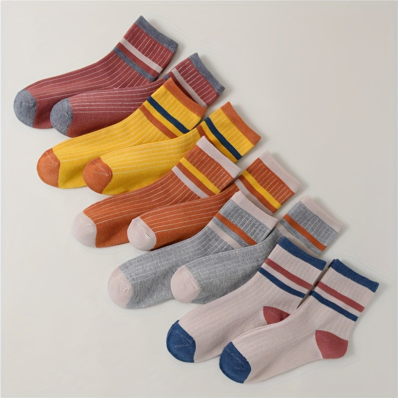 10 Pairs Colorblock Stripe Print Socks Mid Tube Women's Stockings
