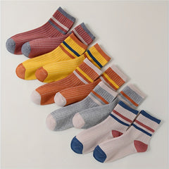 10 Pairs Colorblock Stripe Print Socks Mid Tube Women's Stockings