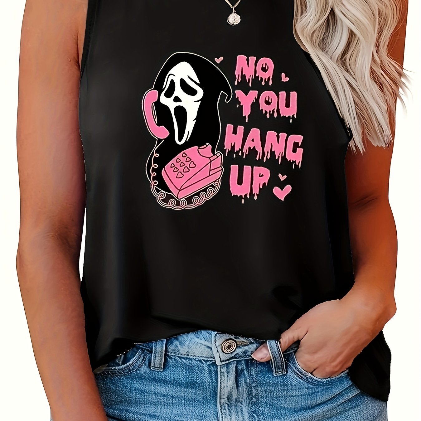  Halloween Tank Top Women's Funny Skull Print Round Neck Tank