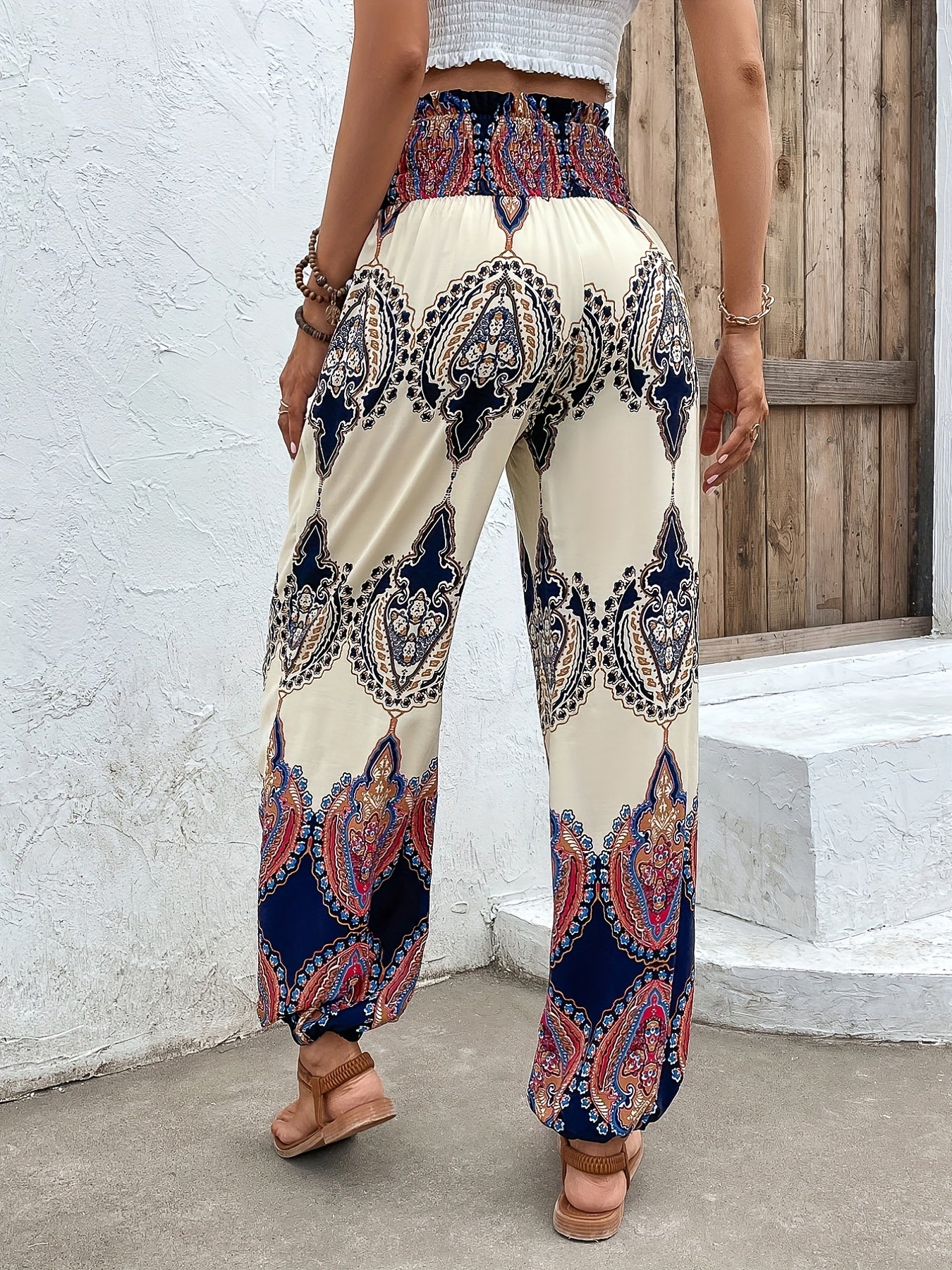 Tribal Print Elastic Waist Pants for Women