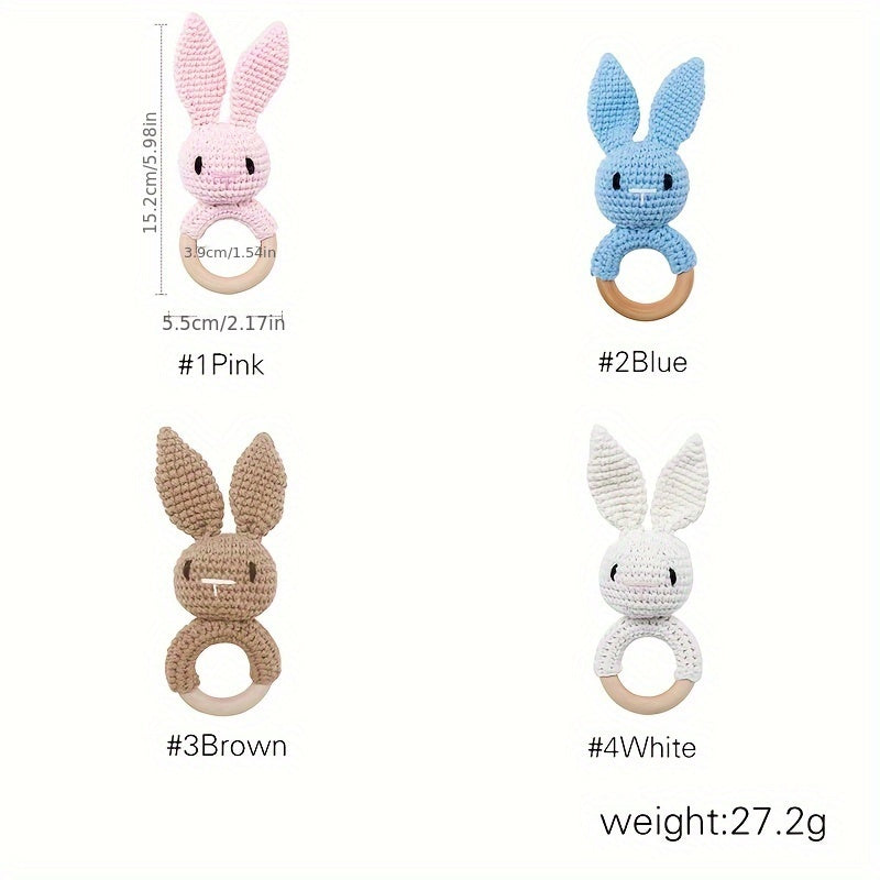Bunny Rattle Crochet Bunny Youngsters Rattle Wooden Hand Rattle Toy